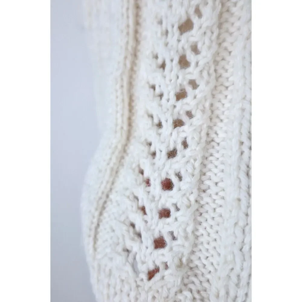 Handmade Cottagecore Short Sleeve Sweater Top Square Neck Cream Cable Knit - Picture 8 of 12